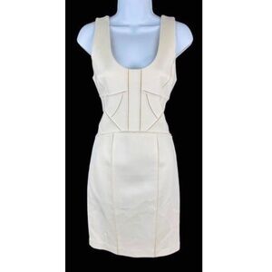Robert Rodriguez Ivory Seamed Fitted Sleeveless Knee Length Dress